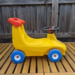 Vintage  Little Tikes yellow race car Ride On Push Toy Roadster Made In USA